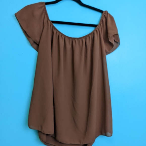 Mia & Co Brown Off Shoulder Top Small - Picture 4 of 6